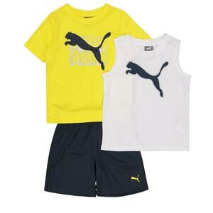Puma Boy 3 Pieces Sportswear Fit Brand Logo Jersey Set, Yellow/White/Grey 4T